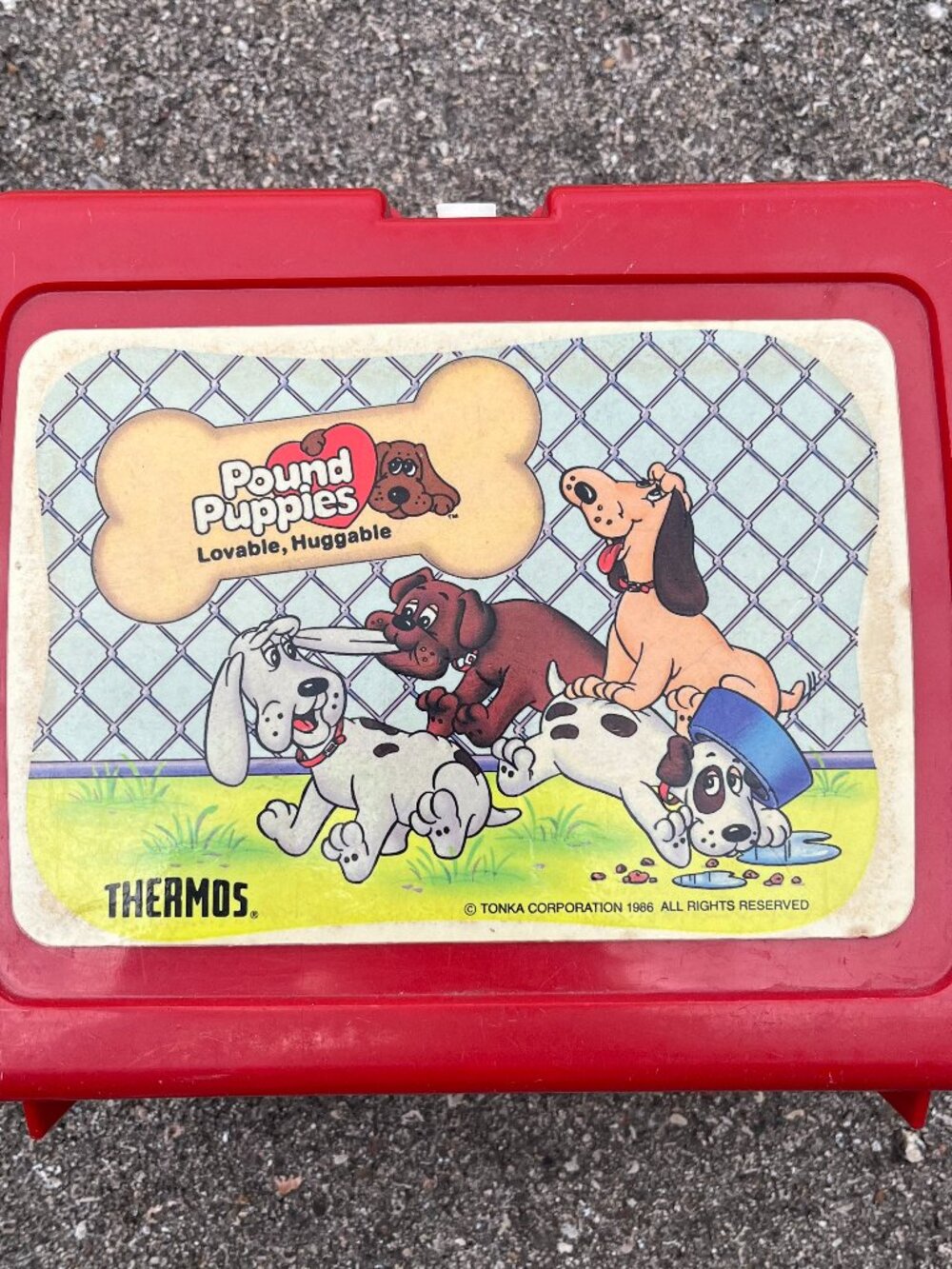 Vintage Thermos Pound Puppies Lunchbox Red Plastic Tonka 1986 Animal Print Vtg